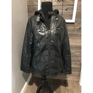 New best style black faux leather bomber jacket women's size M